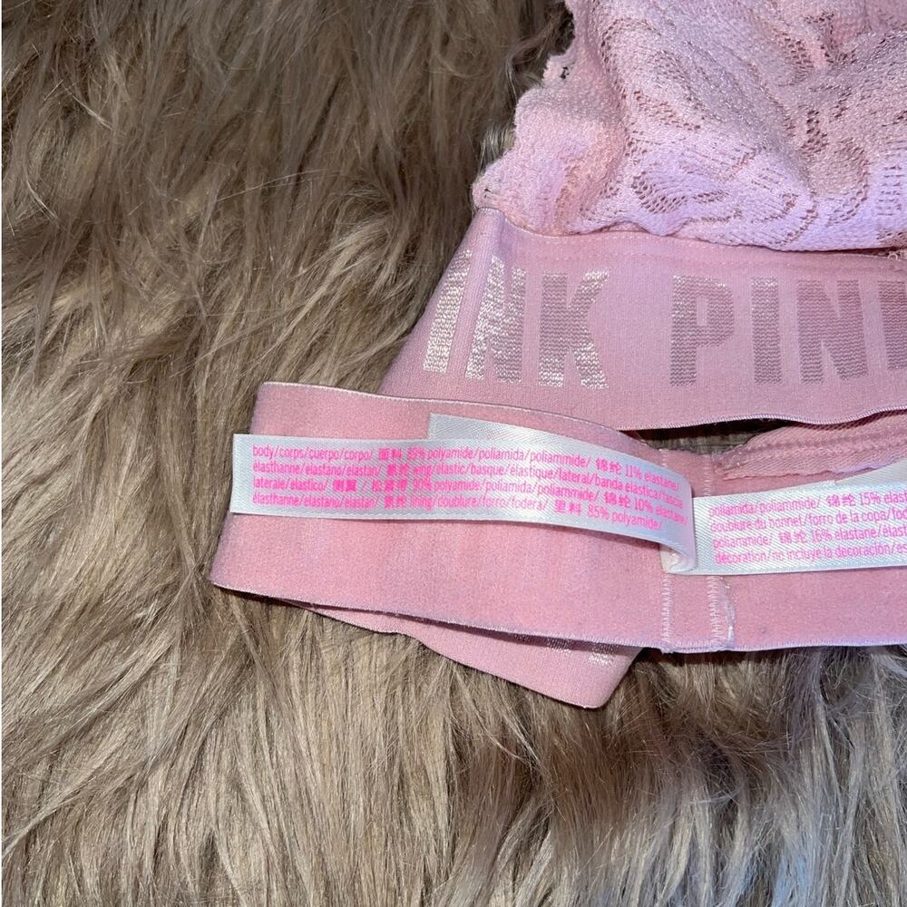 VS PINK Triangle T-Back Logo Band Lace Bralette pink size S - Picture 3 of 6